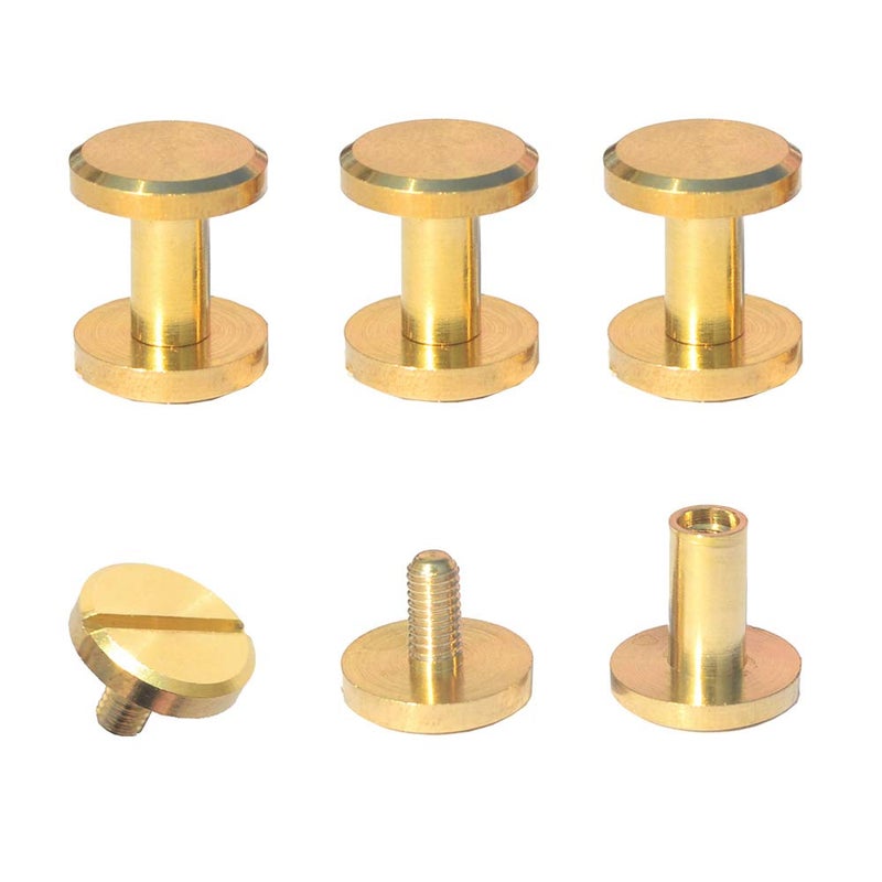 DGOL 50 Pairs Brass Backscrews Golden Leather Fasteners Sturdy Binding Rivets Belt Strap Collar Back Screws PU Studs Length (0.315 inch (8mm)) - Image 1